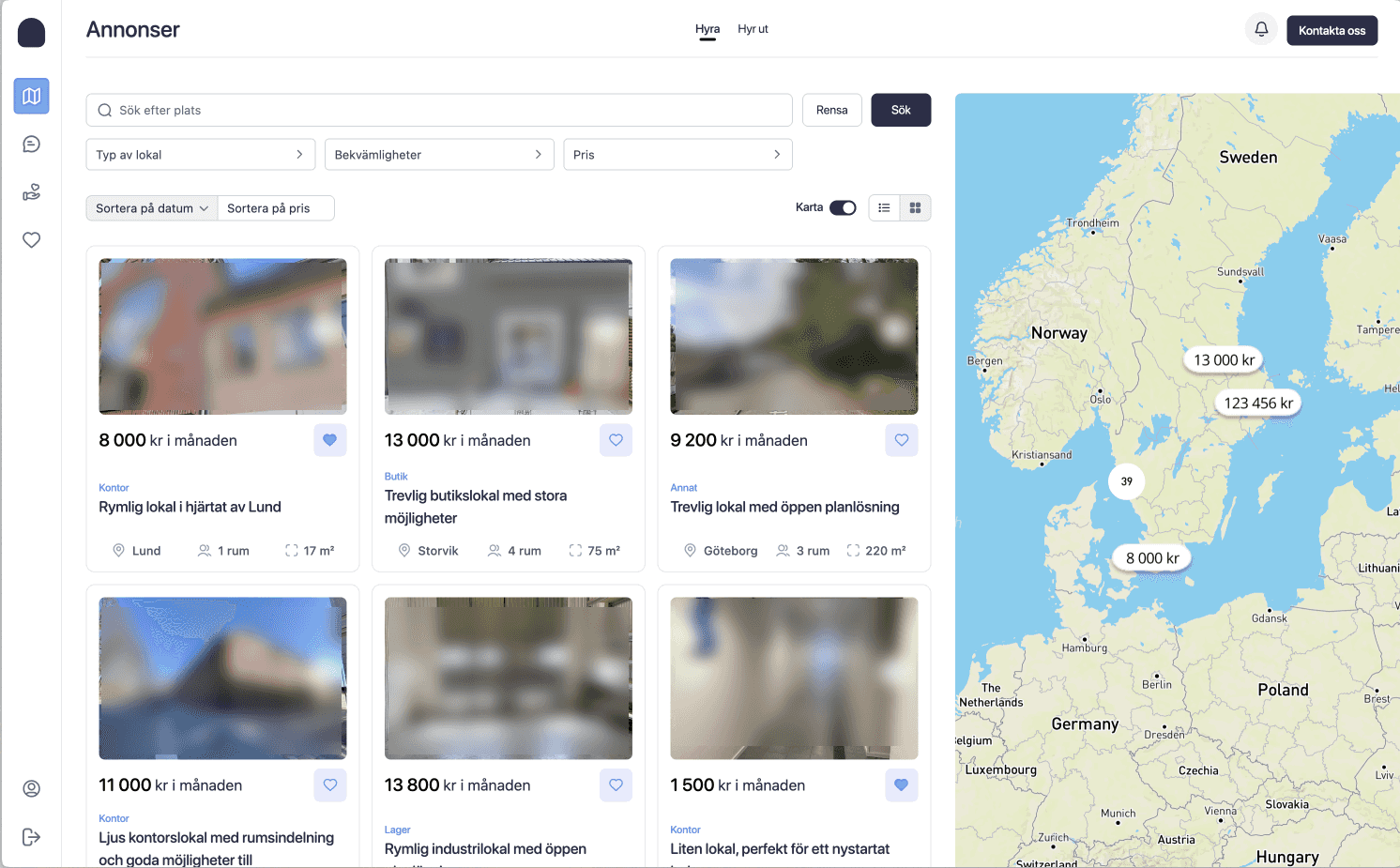 Söksidan under testperioden
