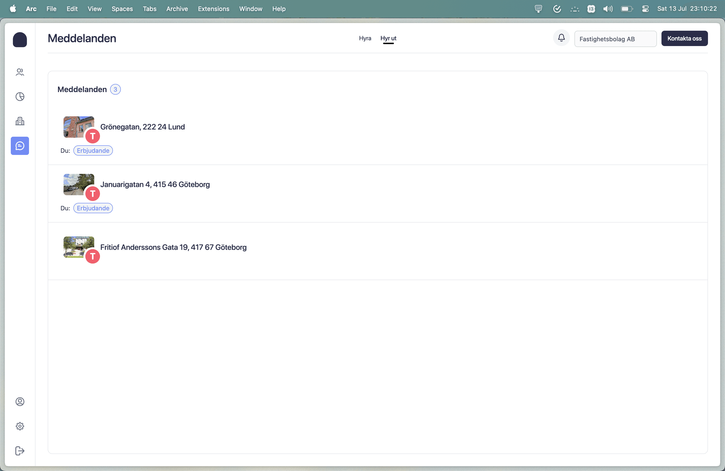 Chattöversikten under testperioden