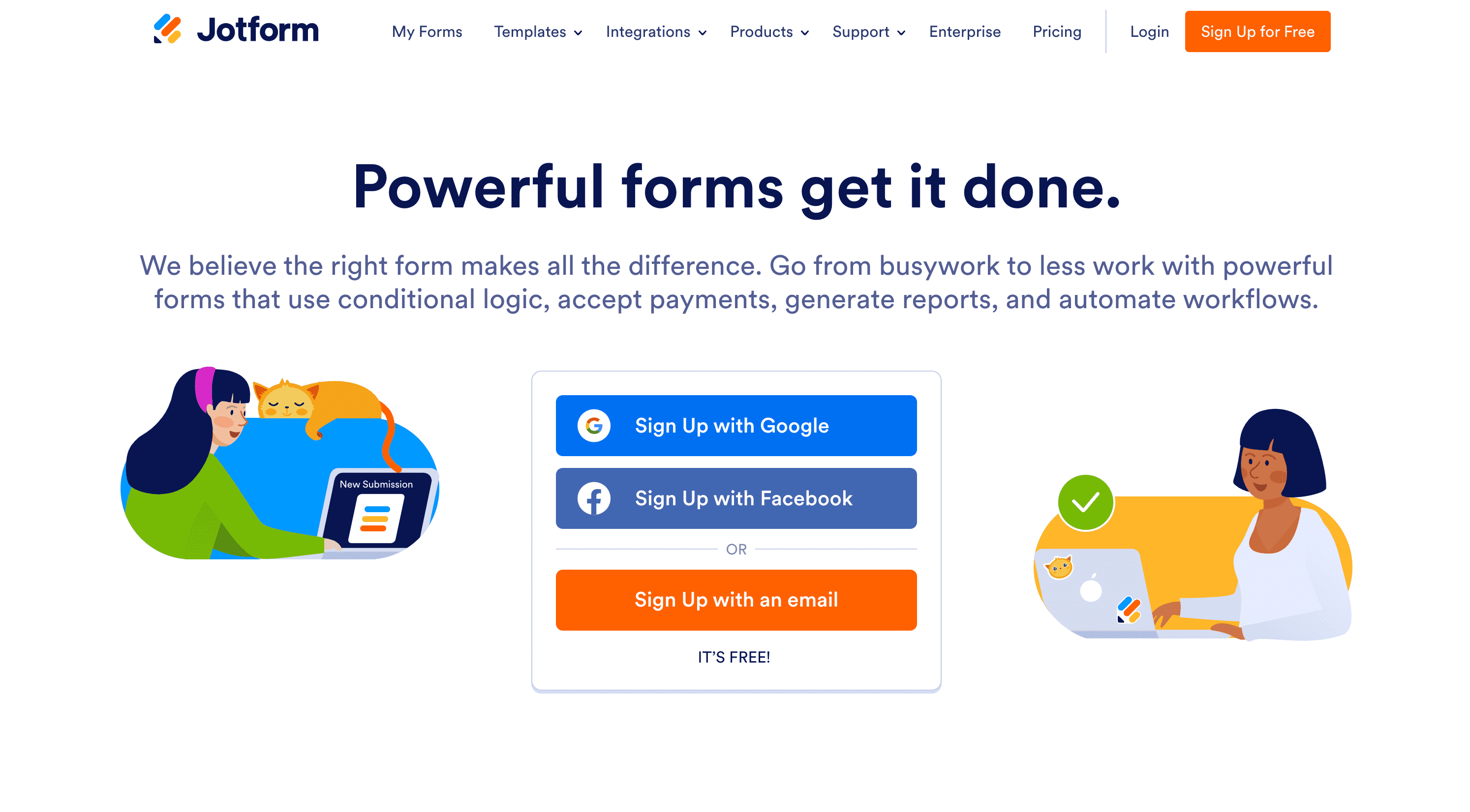 Landing page of Jotform, yet another versatile form-builder.