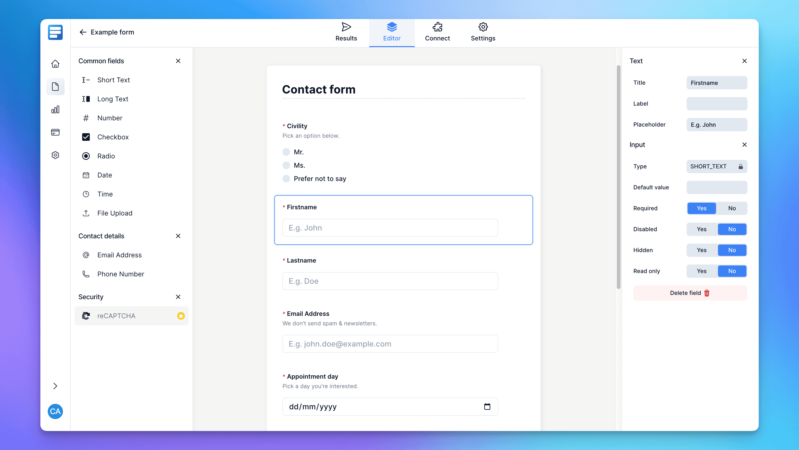 Form-builder dashboard of useform.co