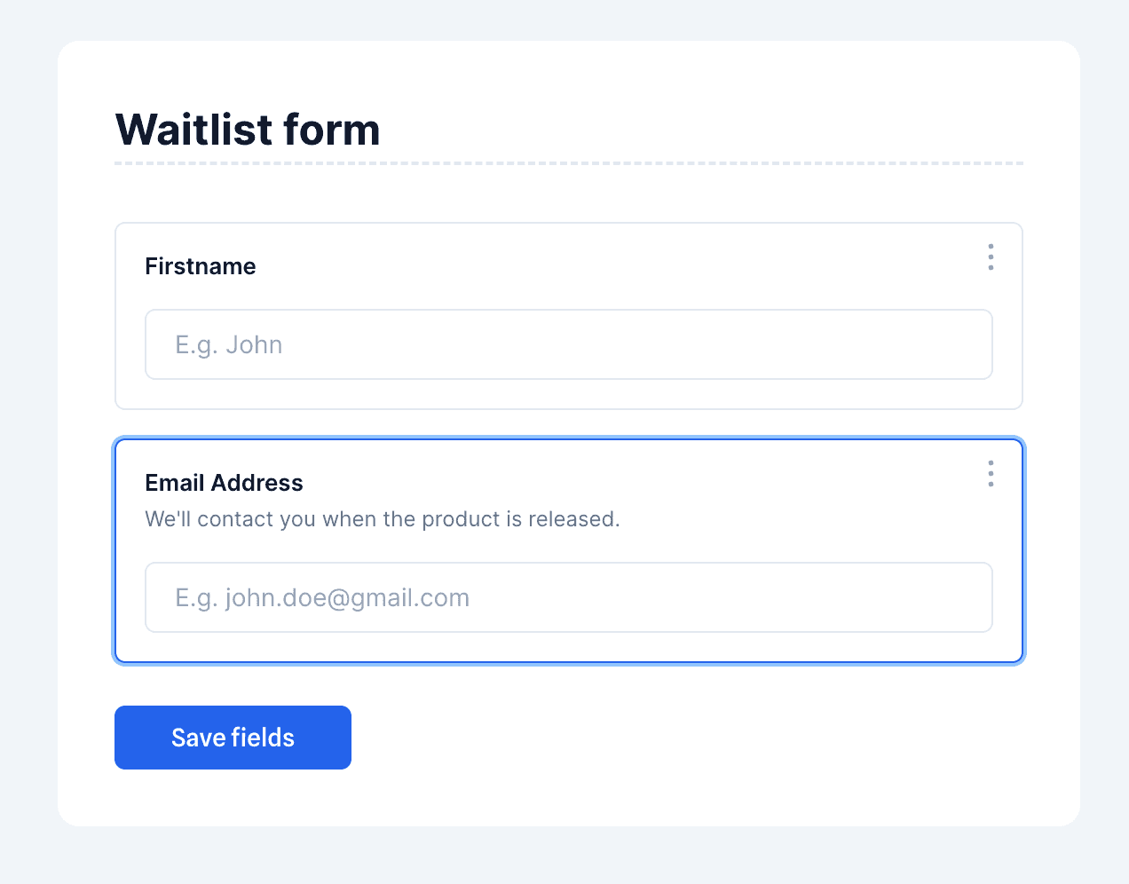 An example waitlist form made with Useform.